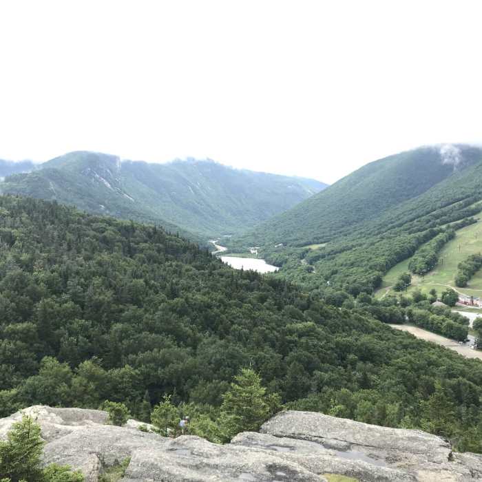 Cannon Mountain, Echo Lake, and Franconia Notch from the top of Bald Mountain. Near Bald Mountain/Artists Bluff Loop