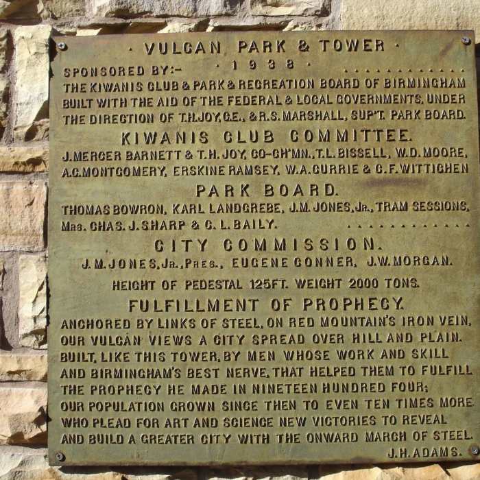 Vulcan Park plaque Near Vulcan Trail