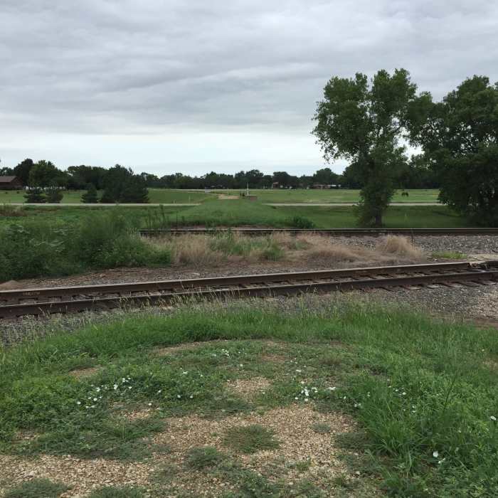You can cross here, but watch out for trains. Near Salina Levee Trail