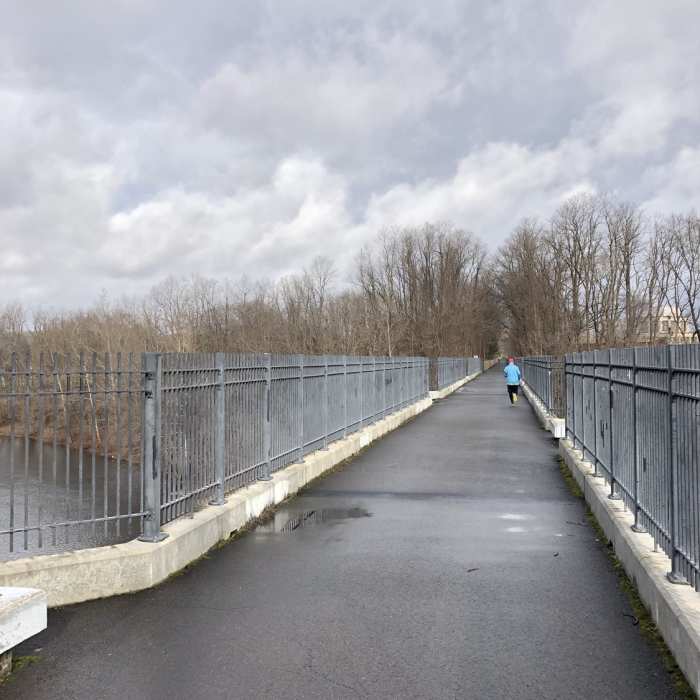 The trail on a former rail bridge over the Farmington River Near Farmington Canal Heritage Trail: Northern Connecticut Section