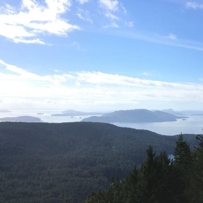 View of the San Juans from atop Moran Observation Tower Near Mt. Constitution Trail
