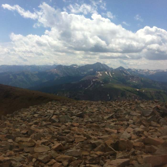 View of the Elk Mountains from the summit of Mount Sopris. Near Thomas Lakes