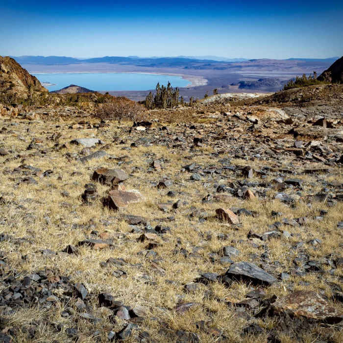 Mono Lake viewed from the east side of Mono Pass. Near Bloody Canyon Trail