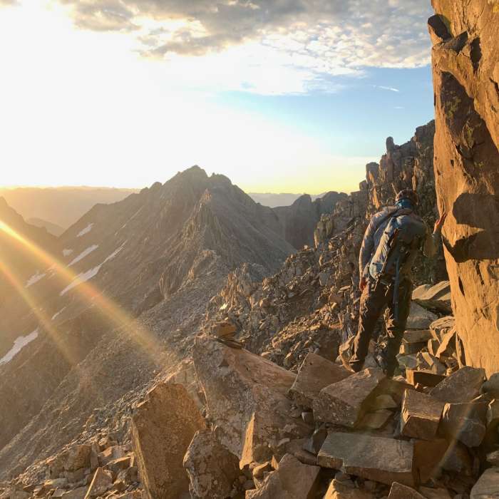 Headed towards Mt. Wilson along the traverse at sunrise. Near Mount Wilson and El Diente Traverse