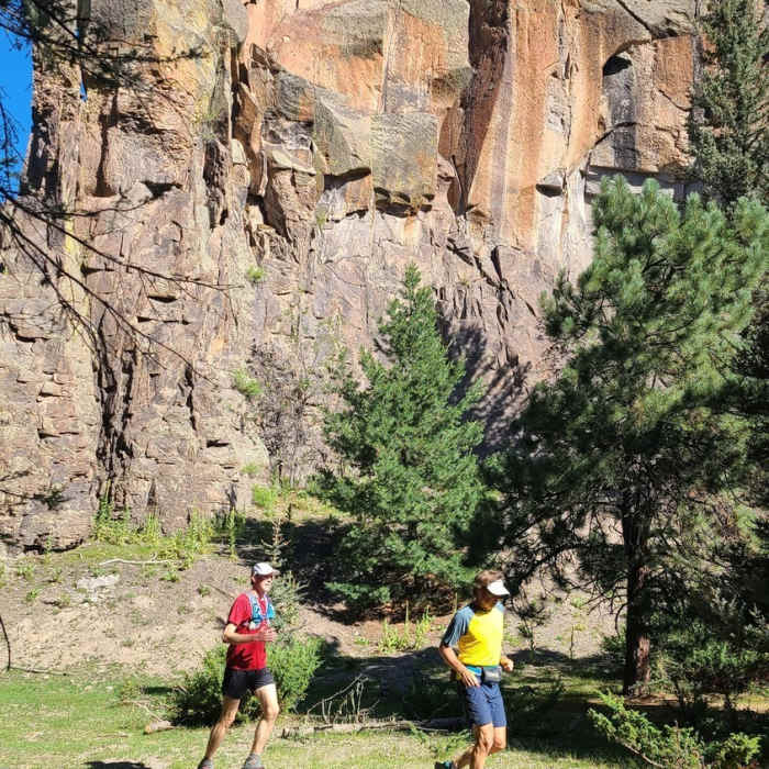 Running below a cool outcropping in Calaveras Canyon. Near Calaveras Canyon Trail