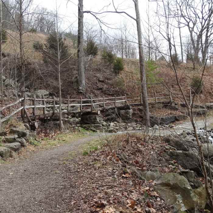 The trail crosses over a low-water creek with small falls. Near Cumberland Gap Out-and-Back