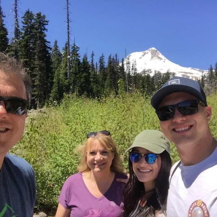 MT Hood in the background after crossing Newton Creek Near Elk Meadows Trail #645