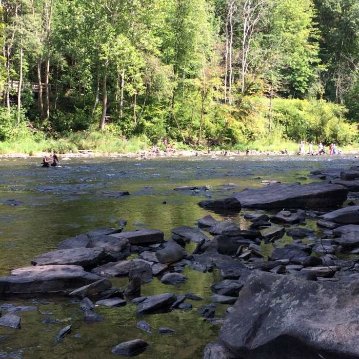 At the base of the trail looking across Pine Creek. Near Rustic Camping Area to Pine Creek