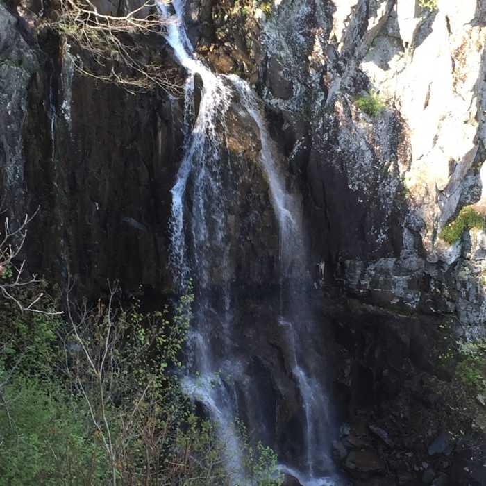 Overall Run Falls, as seen from the rock viewpoint on Overall Run Trail. At 93 feet, it is the largest waterfall in the park. Near Tuscarora to Toms Brook: Shenandoah and GW