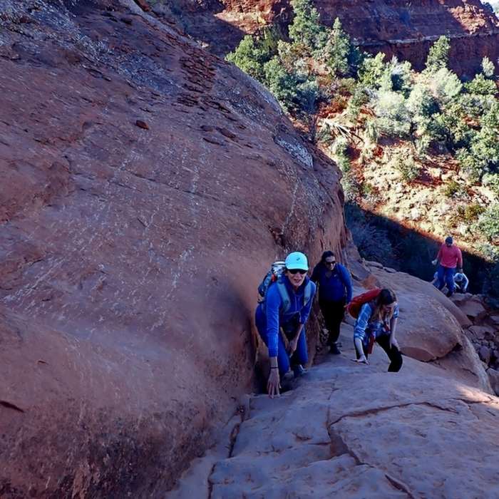 Climbing the scramble to the Cathedral Rock saddle. Near Cathedral Rock Connector Trail