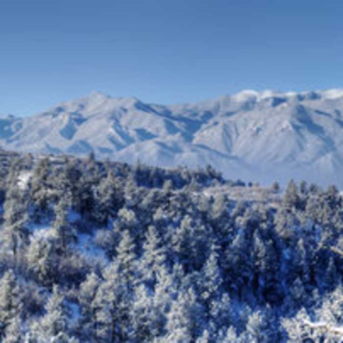 A frosty view of Pikes Peak from Palmer Park. Near Mesa Trail