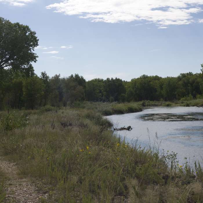 The trail approaches the Laramie River and follows it before getting to the confluence with the North Platte River. Near Confluence Trail