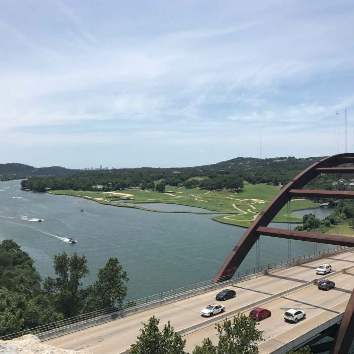 There are excellent views of Lake Travis and the Pennyback Bridge from the overlook Near Pennybacker Bridge Overlook Trail