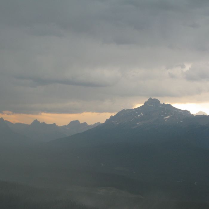 A storm rolls through the valley below the Saddleback Trail. Near Saddleback Trail