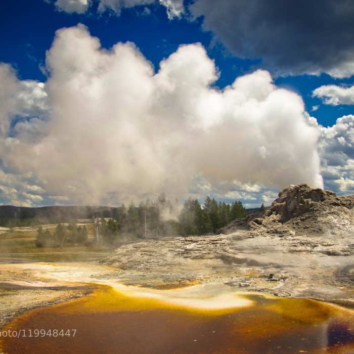 Old Faithful. Near Observation Point-Geyser Hill