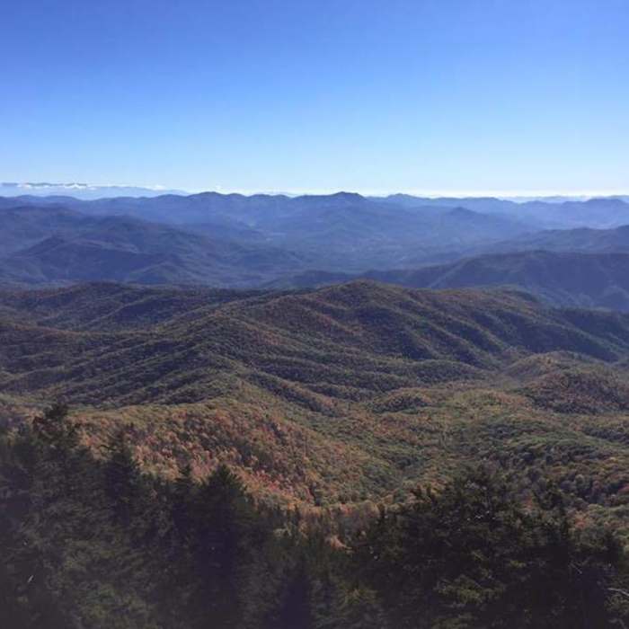 The awesome panoramic view atop the Mt. Sterling fire tower. Near Mt. Sterling Loop (Big Creek / Baxter Creek)