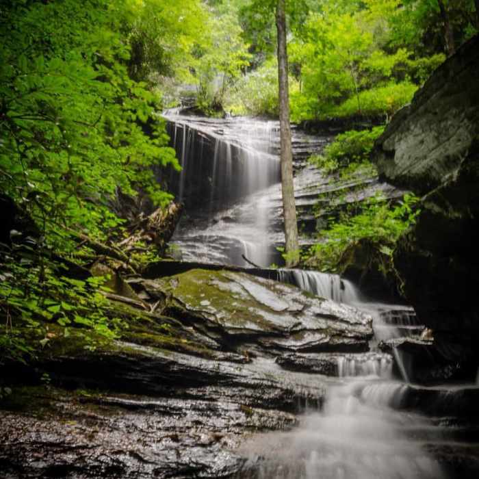 Twin Falls low. Near Looking Glass Falls Stairway