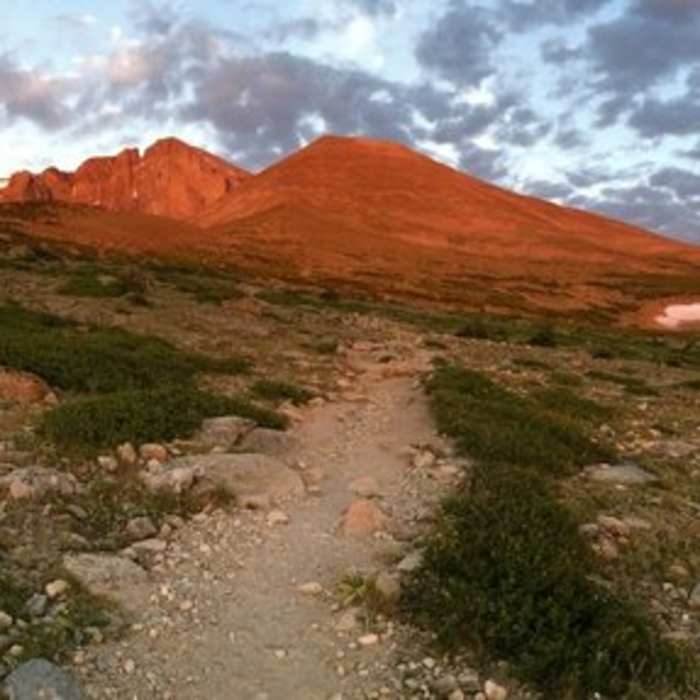 Sunrise on Longs Peak's Diamond. Near Jims Grove Trail