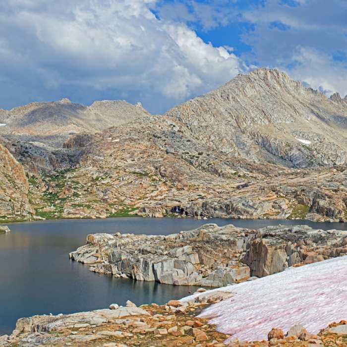 Big Bear Lake with Feather Peak on the right. Ursa Lake is beyond the low gap in the right center. Near Bear Lake Basin Route