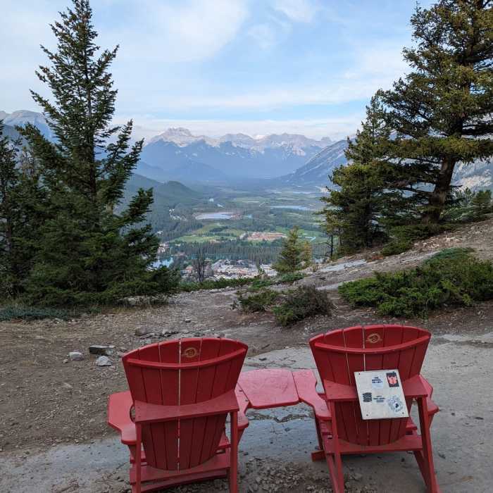 Those two Parks Canada Adirondack Chairs at the top of Tunnel Mountain. Near Tunnel Mountain Trail