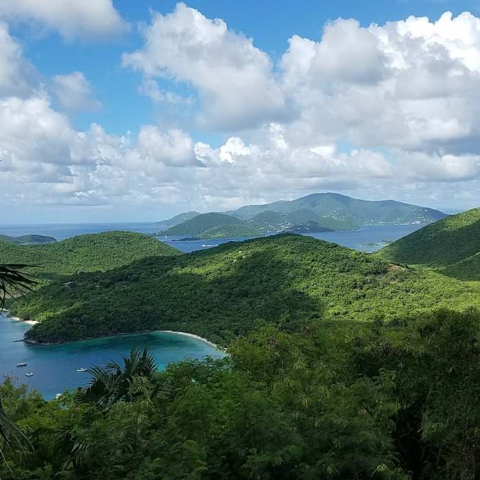 View from the top of America Hill by the great house ruins looking out toward Mary Point Near Cinnamon Bay Trail