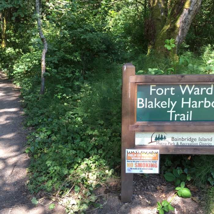 Trailhead sign. Near Fort Ward Main Loop