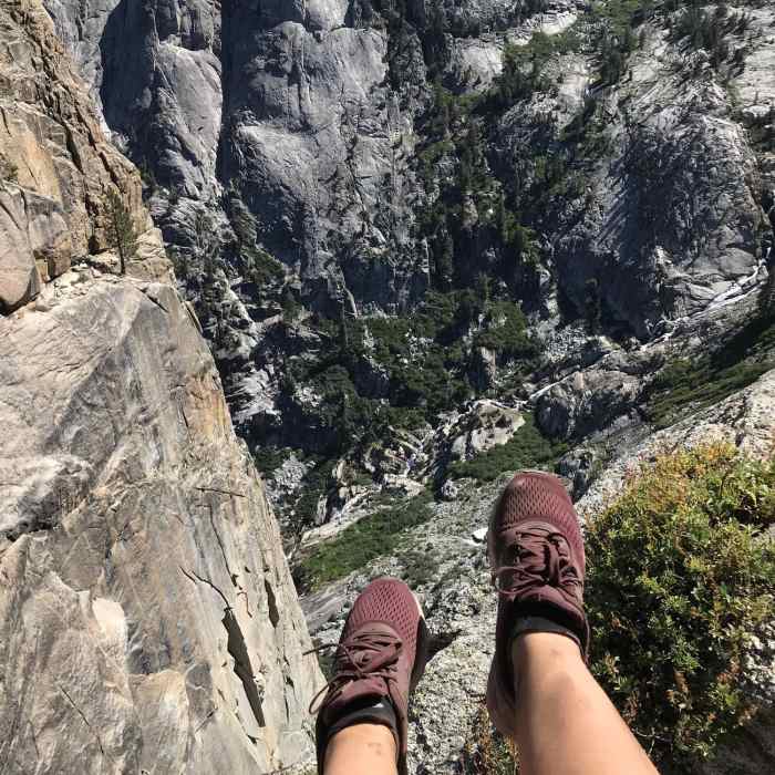 At the "Watchtower" looking straight down at "Tokopah Falls" below. Near Lakes/Watchtower Trail