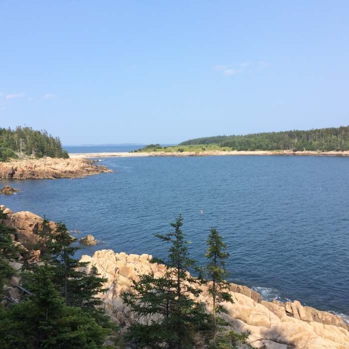 A view to the northeast of the rocky isthmus over to Eastern Point. Near Long Island Loop