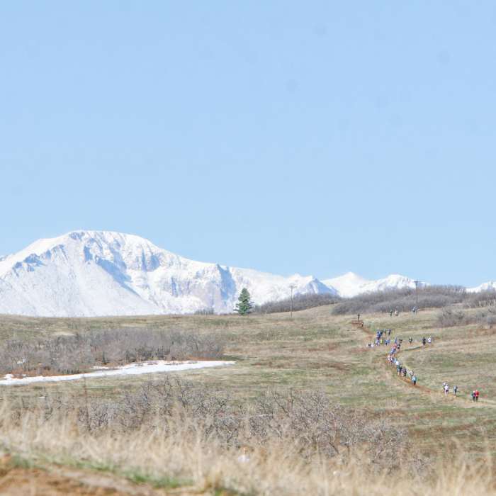 Pikes Peak dominates the view at the Greenland Trail Races. Near Kipps Loop Trail