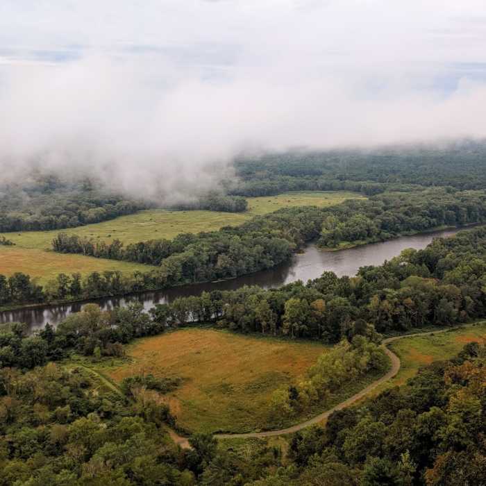 Arguably the best views in the Delaware Water Gap NRA are in Cliff Park. Here, one of the many easily accessible view points looks down on the Delaware River and McDade Trail. Near Cliff Park Loop