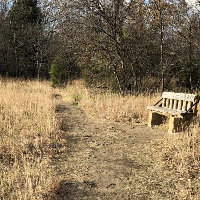 Rest bench on the Redbud Valley Main Trail. Near Redbud Valley Main Trail