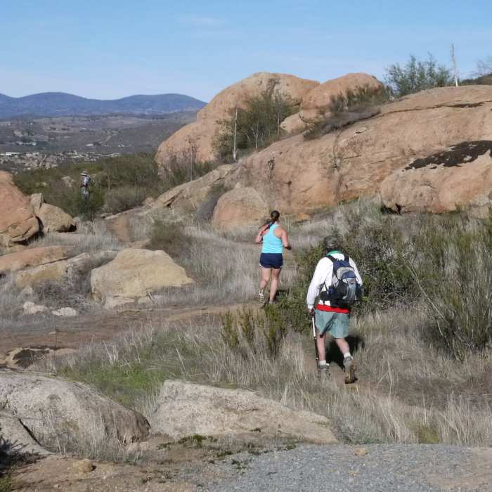 A trail runner and hiker make their way down the Mt. Gower Trail. Near Mt. Gower Trail
