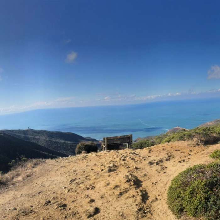 This is a bench just up the hill from Four Corners on Old San Pedro Mountain Road. Four Corners is a junction of many paths and trails covering the mountain. Near San Pedro Mountain Trail