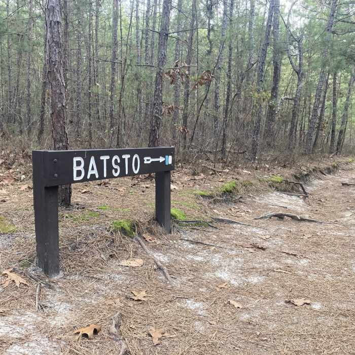BATSTO wood direction sign Near Batona Trail