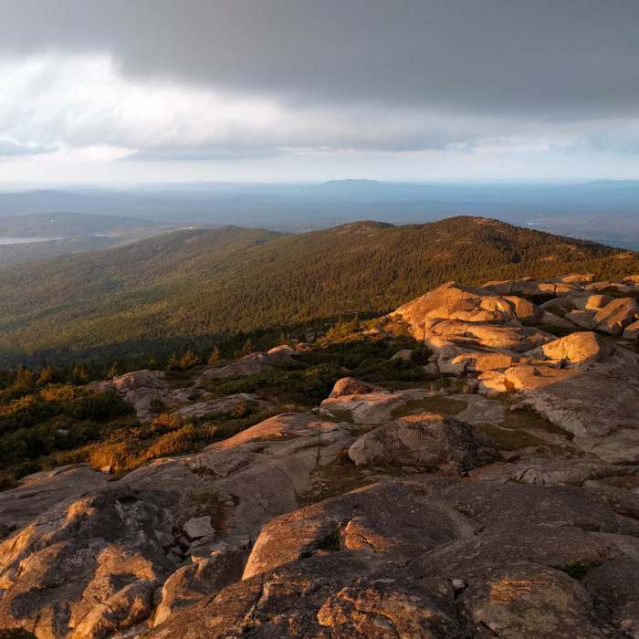 Looking north at the Pumpelly Ridgeline from the Summit of Mount Monadnock. Near Monadnock White Cross/Dot Loop