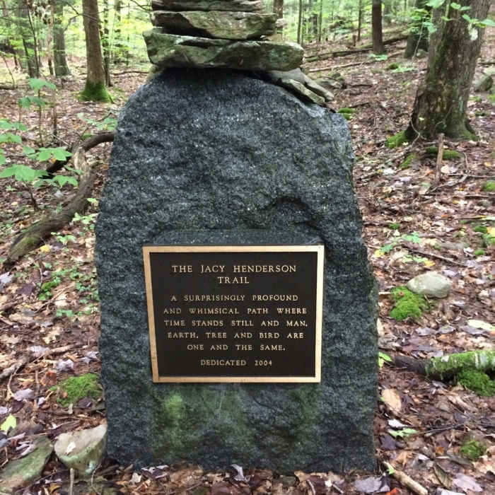 Marker at the head of the Jacy Henderson Memorial Trail Near Mud Lake Trail