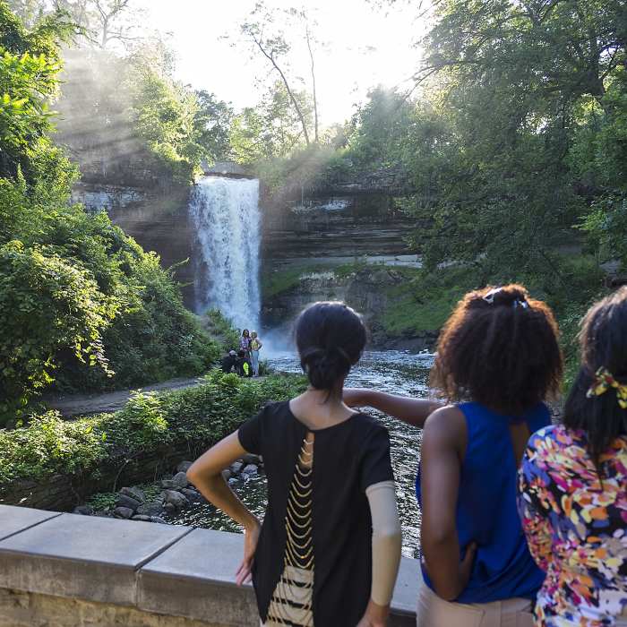 Taking in the sights at Minnehaha Falls Near Minnehaha Falls Regional Park