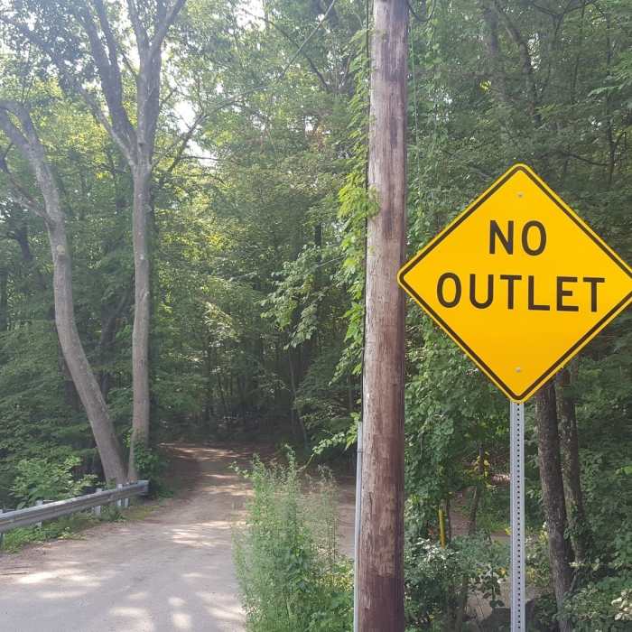 Aikens Farm Road Exit (sign is bogus as this is our outlet) Near Hopkington State Park Loop