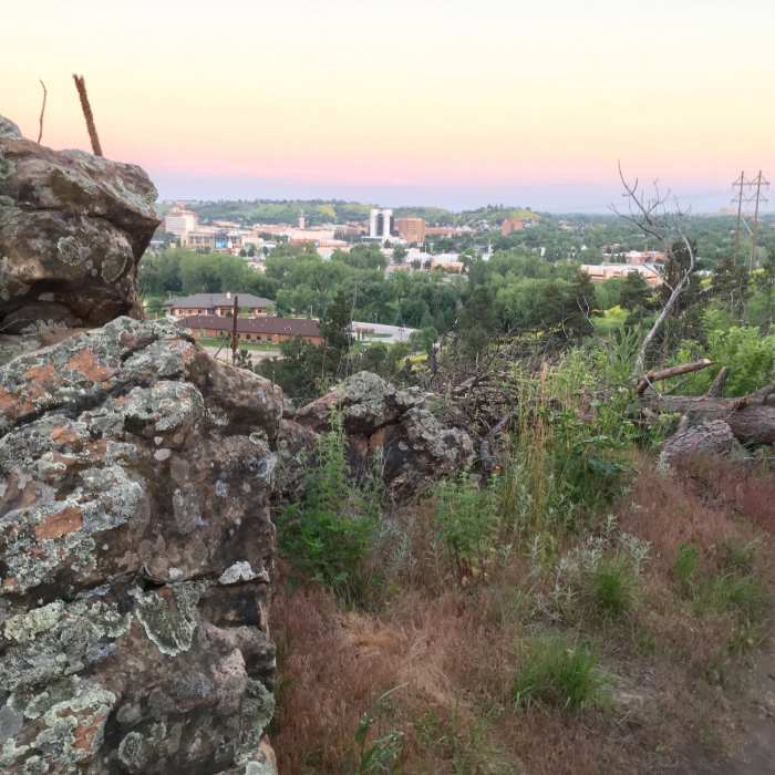 Looking back down the trail and out toward downtown. Near Far East / Founders Valley Loop