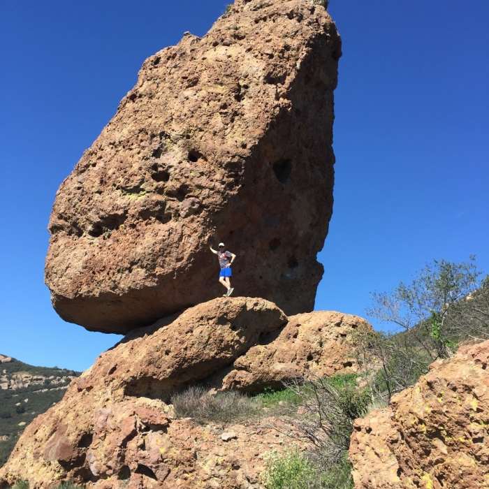 Balanced rock, viewable from afar as well as up close like this. Very cool landmark. Near Sandstone Peak Loop