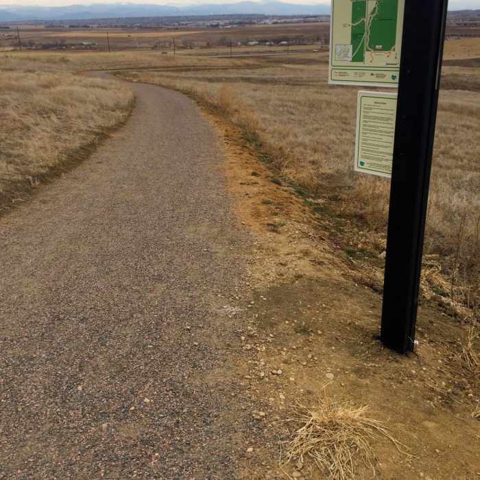 Looking northwest toward Rock Creek farm from the junction of Broomfield's Lake Link trail and Boulder County's Rock Creek trail. Near Ruth Roberts Connector Trail