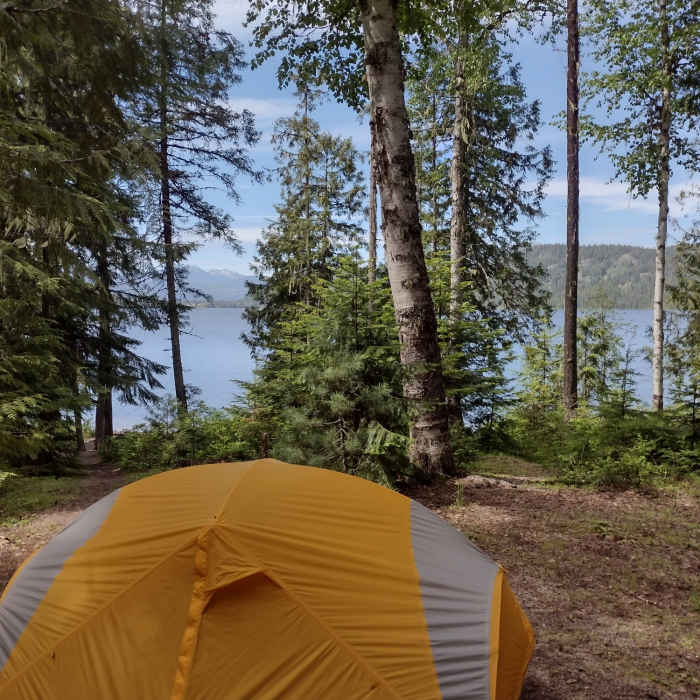 Overnighting at Plowboy trail camp on the south shore of Upper Priest Lake. Near Plowboy Mountain Navigation Loop