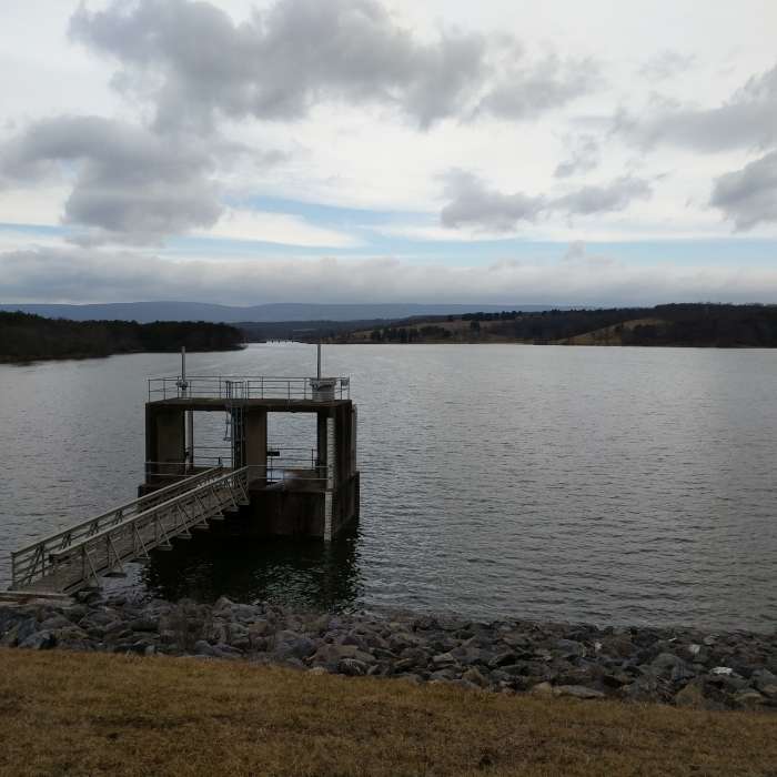 This is a look across Shawnee Lake from the Dam. Near Lake Shore Trail