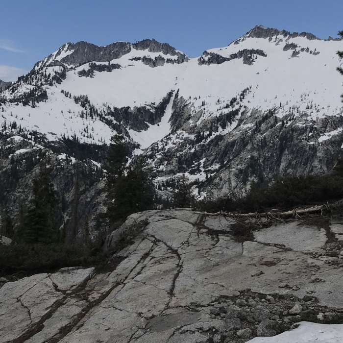 Looking toward Mount Hilton above Upper Canyon Creek Lake from Little Lake (L Lake) Trail in Trinity Alps Wilderness Near Little Lake Trail