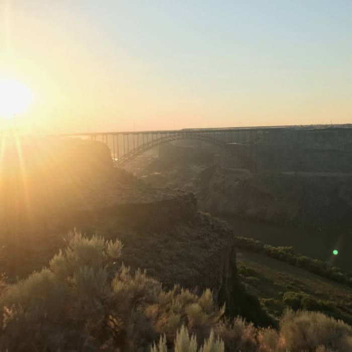 A nice sunset behind Perrine Bridge from the Snake River Canyon Rim Trail Near Snake River Canyon Rim Trail