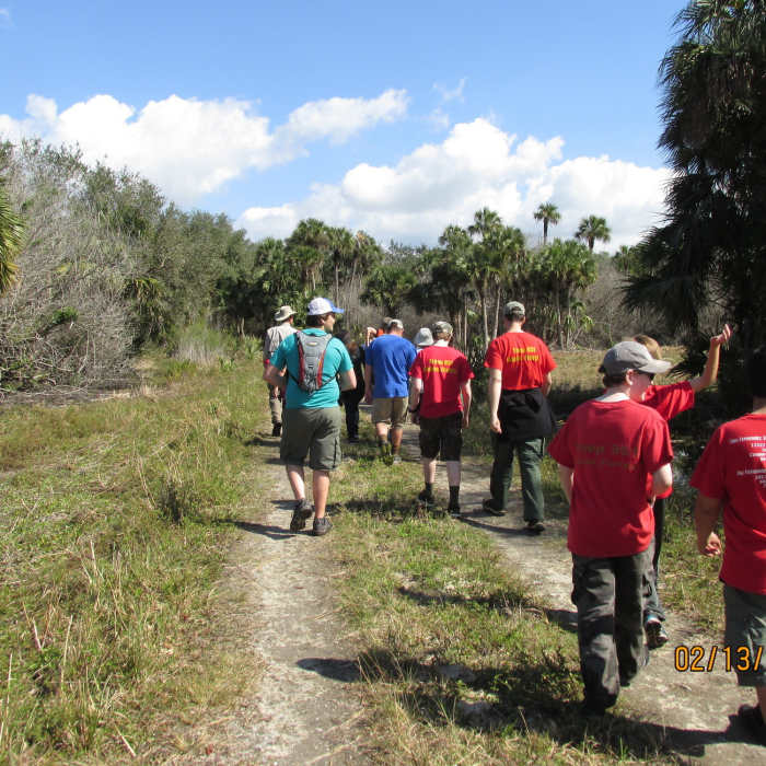 A Boy Scout Troop camping for the weekend took a guided hike down the Easement Road. Near Sunflower Trace
