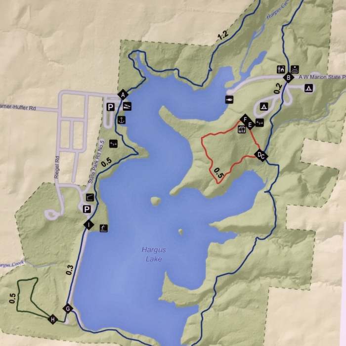 Map of the trail. Near A.W. Marion State Park Loop