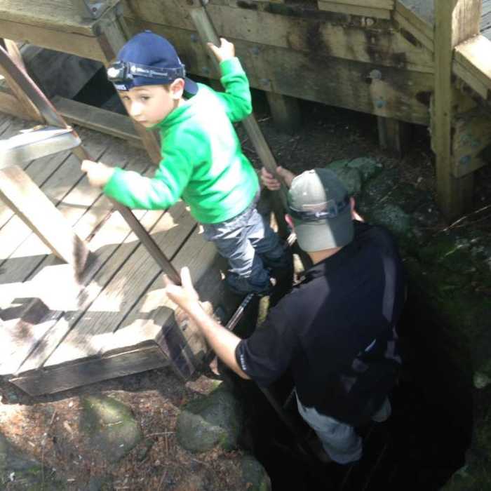 This ladder descends to the cave opening. Near Trail of Two Forests