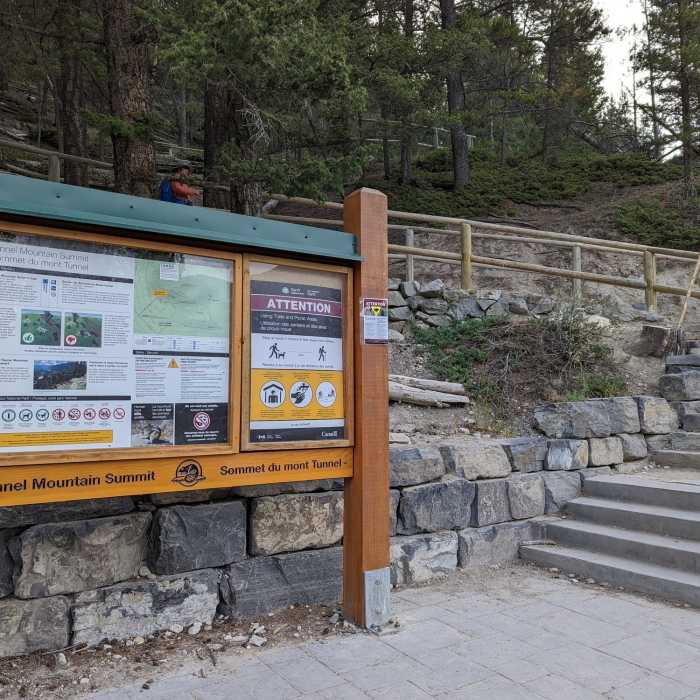 Tunnel Mountain Upper trailhead sign. Near Tunnel Mountain Trail