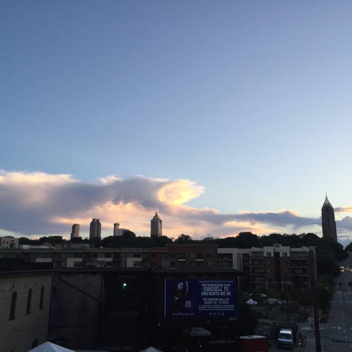 Skyline view from the North Ave Bridge on the Beltline Near Beltline Eastside Trail